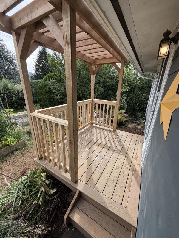 Shed and pergola project by Tonella Contracting on Vancouver Island