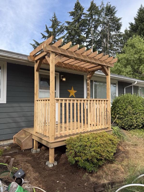 Shed and pergola project by Tonella Contracting on Vancouver Island