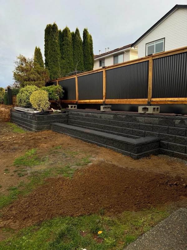 Allan Block retaining wall project by Tonella Contracting on Vancouver Island