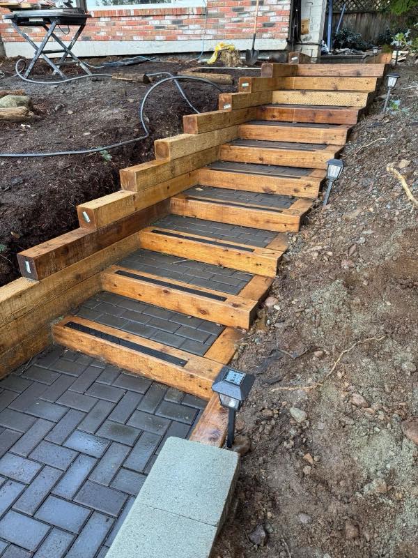 Timber retaining wall project by Tonella Contracting on Vancouver Island